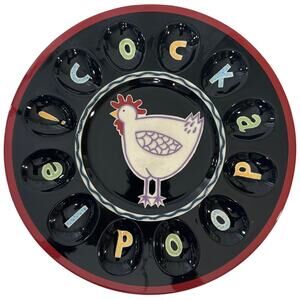 Becky Denny Chicken Rooster Cockadoodle Plate 12" Southern Living Egg Platter